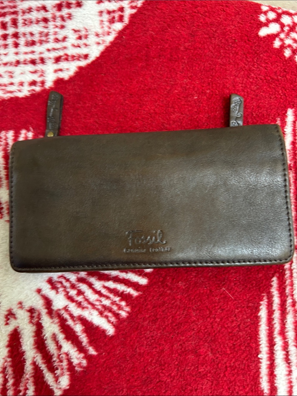 Fossil Dark Brown Leather Zip Clutch  Bifold Wallet